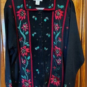 Floral Embroidered Black Cardigan